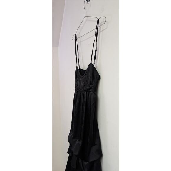Vintage Charlotte Russe Slip Dress Y2K Bustier Gathered Ruffles Satin Black S - Picture 2 of 6